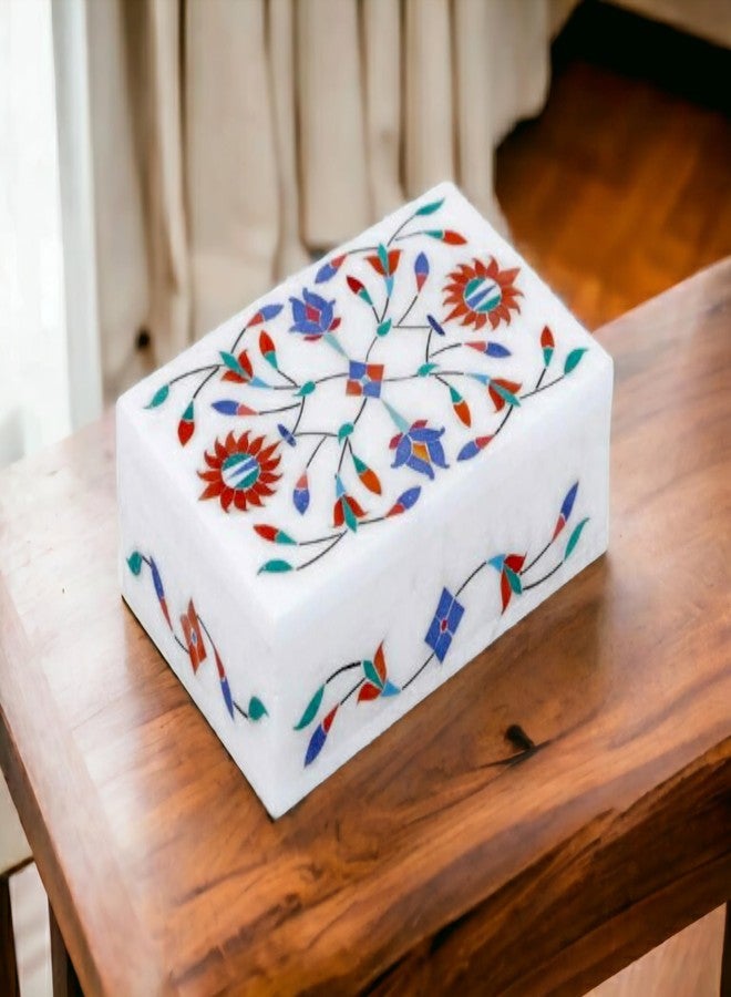 Pooja Creation Floral Painting Decorative Marble Box for Jewellery Storage/Gift 6 x 3 x 1.5 inchinch - Image 1